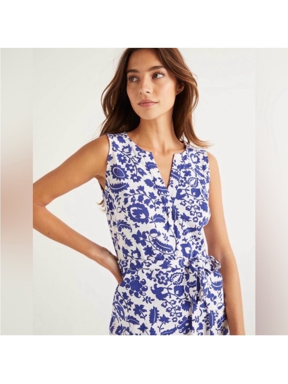 Boden White & Navy Floral V-Neck Midi Dress - Picture 5 of 10